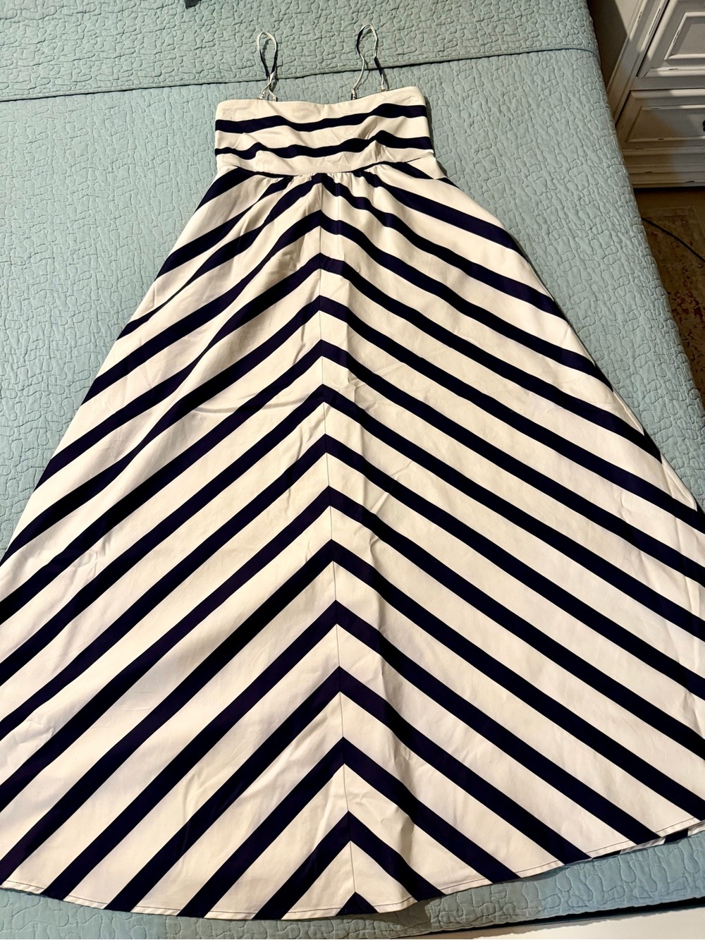 Jessica Simpson Navy and White Striped Maternity Maxi Dress